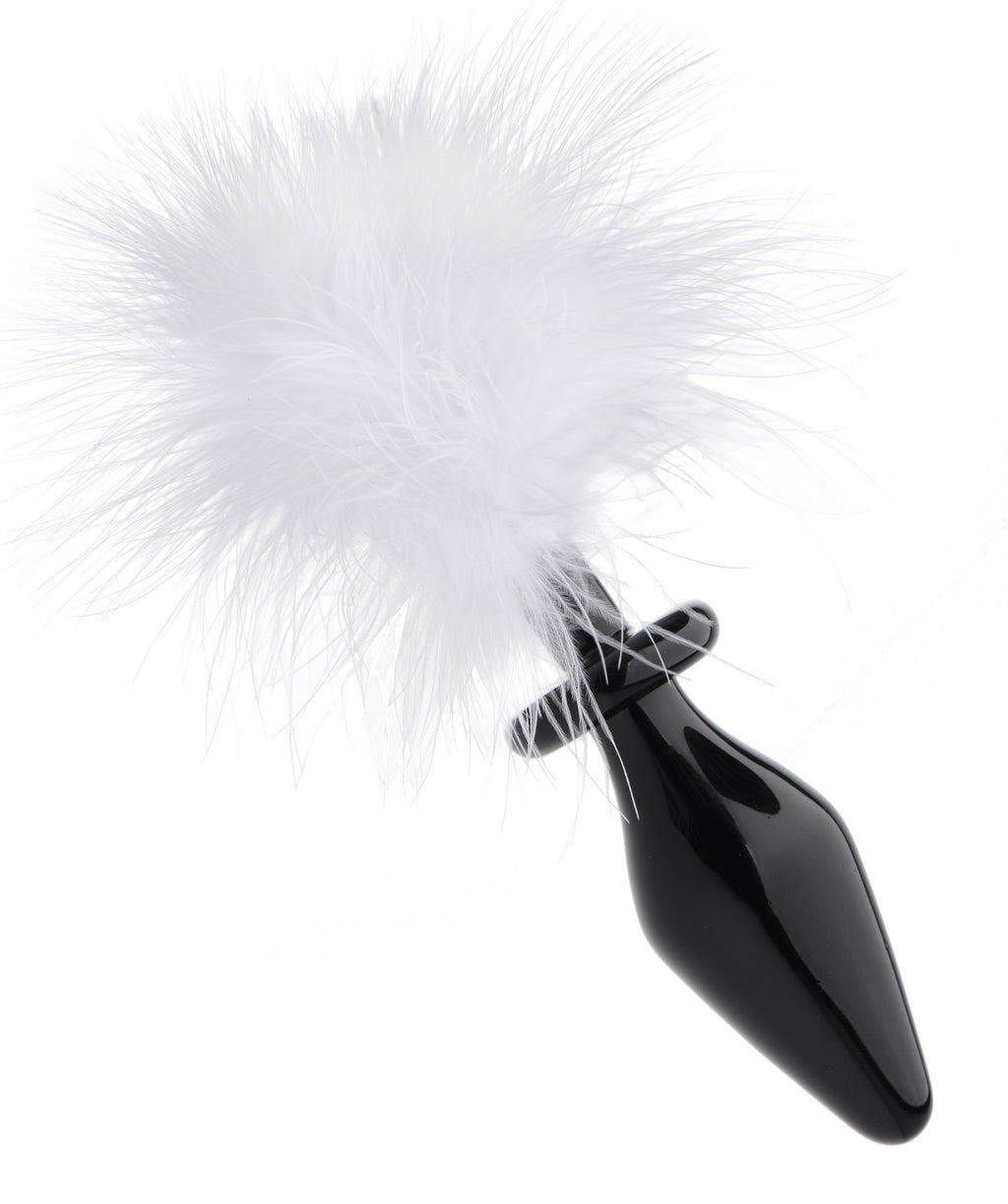 White Fluffer Bunny Tail Glass Anal Plug - Just for you desires