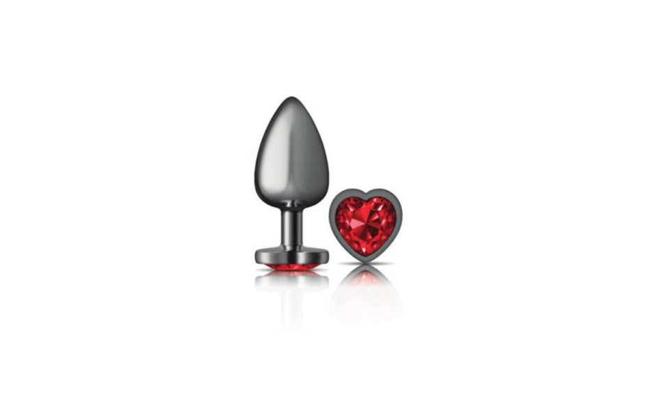 Cheeky Charms Gunmetal  Butt Plug w Heart Red Jewel Large - Just for you desires