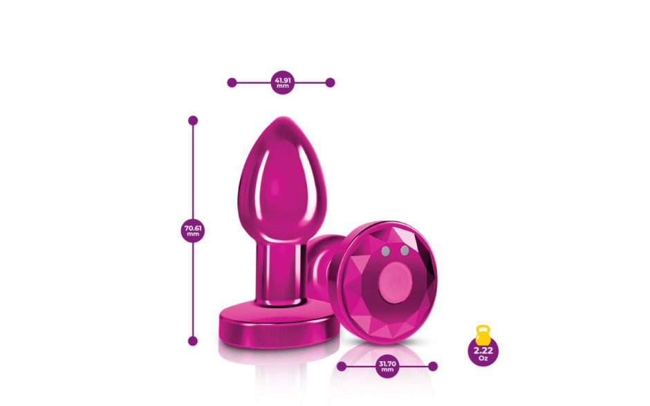 Cheeky Charms Pink Rechargeable Vibrating Metal Butt Plug w Remote Small - Just for you desires