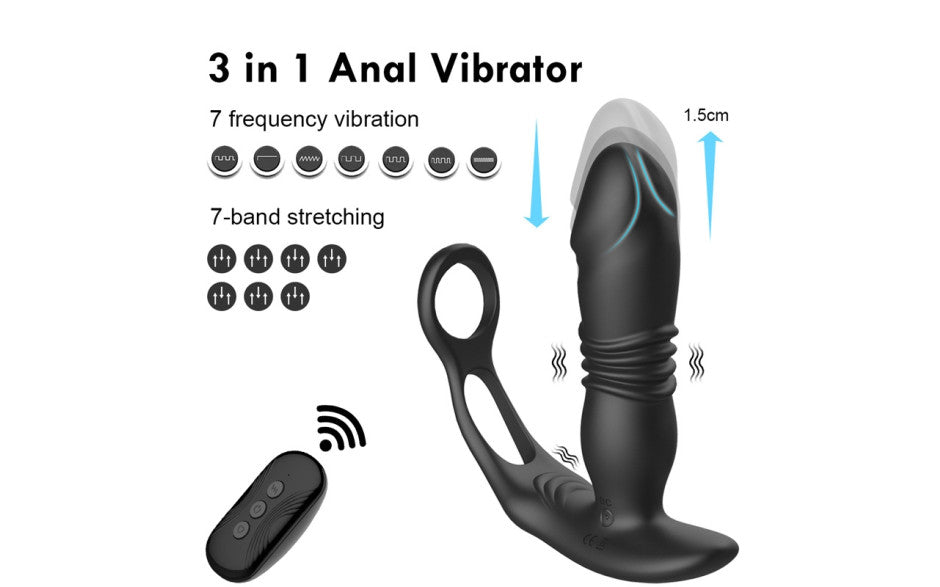 Thrusting Silicone Butt Plug with Cockring and Remote - Just for you desires