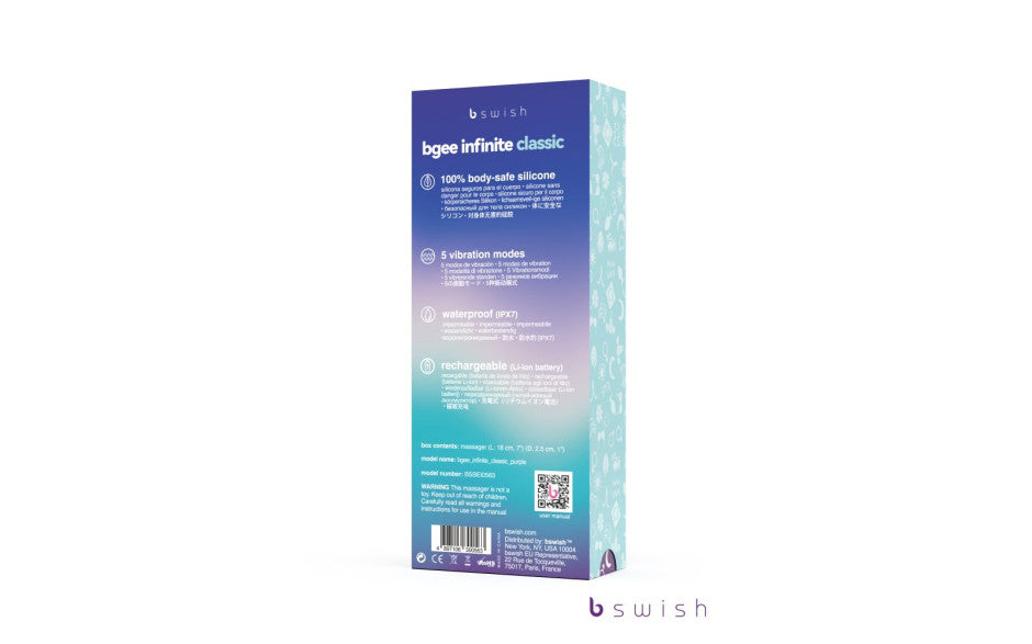 Bgee Infinite Classic - Purple - Purple 18 cm USB Rechargeable Vibrator - Just for you desires