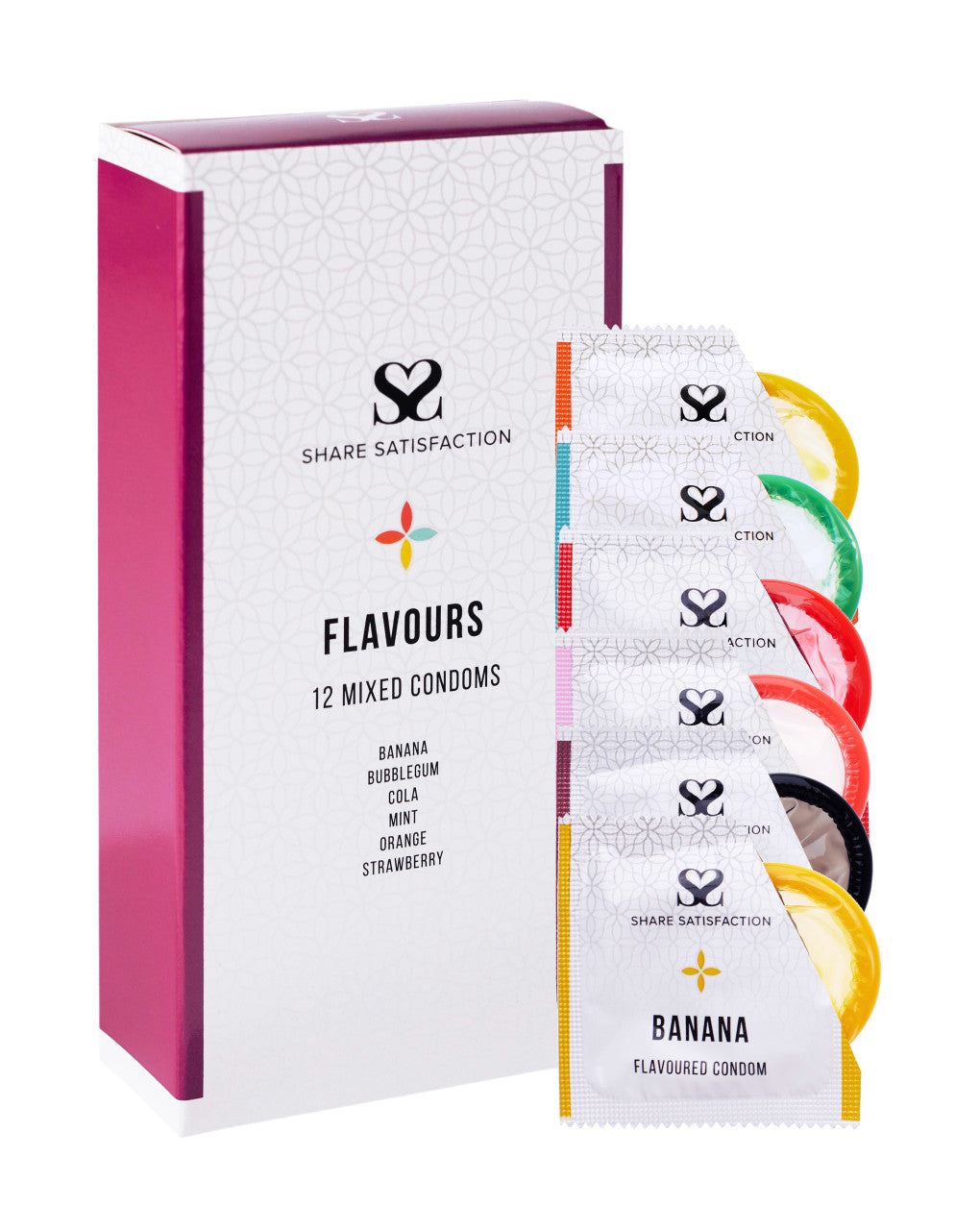 269839 - Share Satisfaction Flavoured 12 Mixed Condoms - Just for you desires