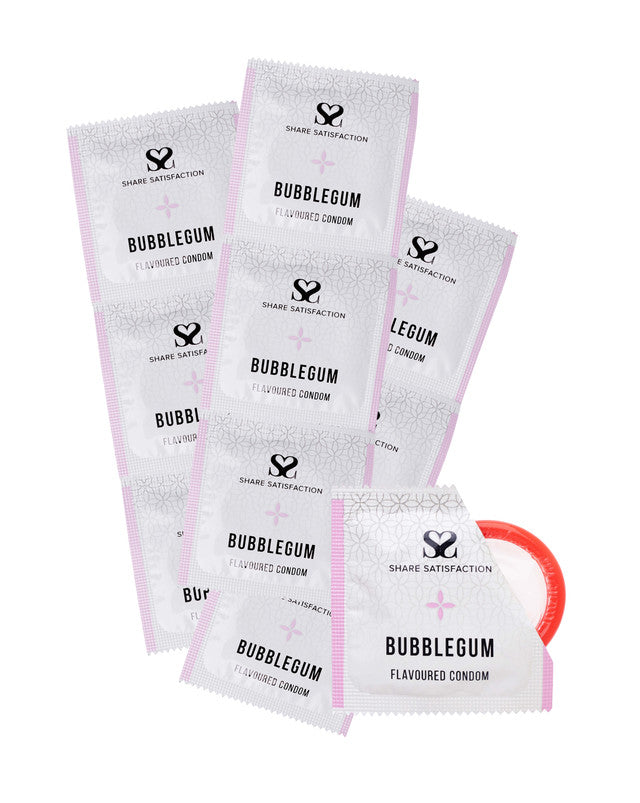270277 - Share Satisfaction Bubblegum Flavoured Condoms 100 bulk Pack - Just for you desires