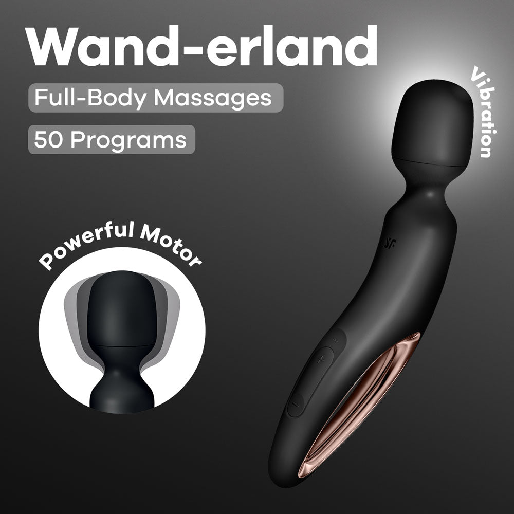 Satisfyer Wand-erland - Black - Black/Rose Gold USB Rechargeable Massage Wand - Just for you desires