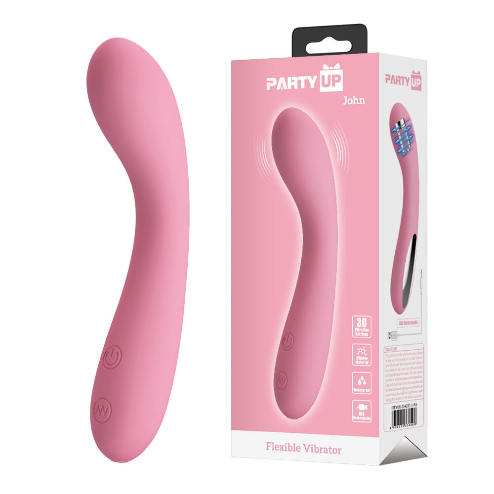 Party Up JOHN Flexible Vibe - Pink - Pink 16 cm USB Rechargeable Vibrator - Just for you desires