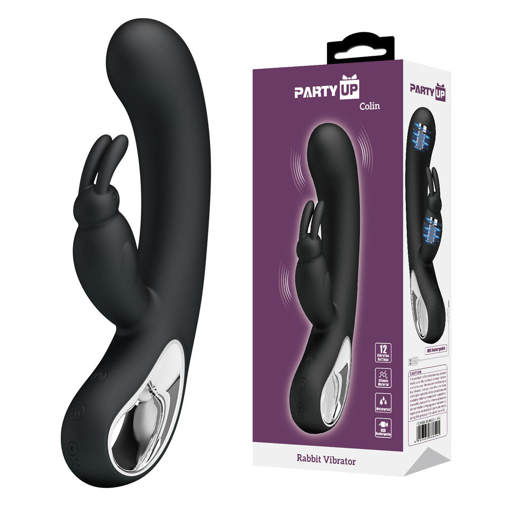 Party Up COLIN Rabbit Vibe - Black - Black 21 cm USB Rechargeable Rabbit Vibrator - Just for you desires