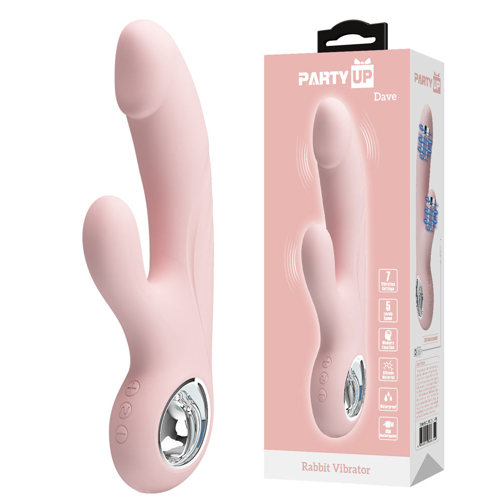 Party Up DAVE Rabbit Vibe - Pink - Pink 19 cm USB Rechargeable Rabbit Vibrator - Just for you desires