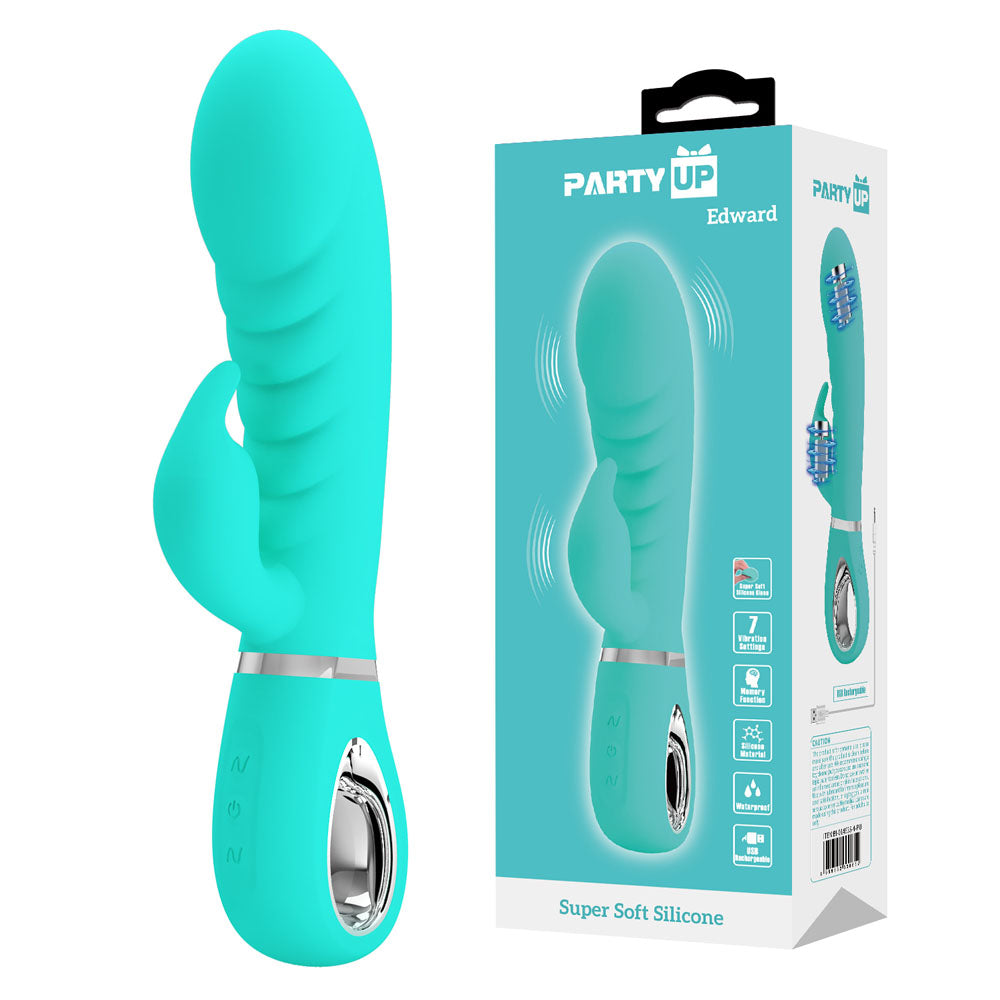 Party Up EDWARD Rabbit Vibe - Teal - Teal 20 cm USB Rechargeable Rabbit Vibrator - Just for you desires