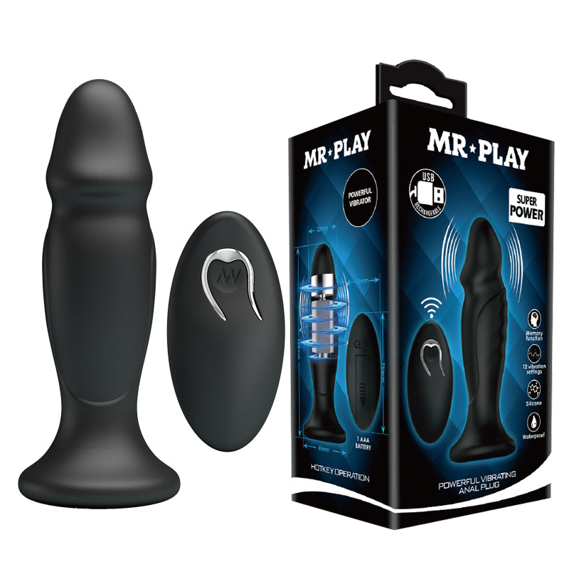 MR PLAY Powerful Vibrating Anal Plug - Black 12.4 cm USB Rechargeable Vibrating Anal Plug with Remote - Just for you desires
