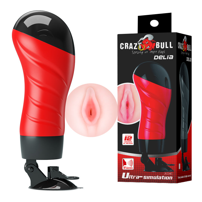 CRAZY BULL DELIA Vibrating Stroker - Flesh Vibrating Vagina Stroker with Suction Base - Just for you desires