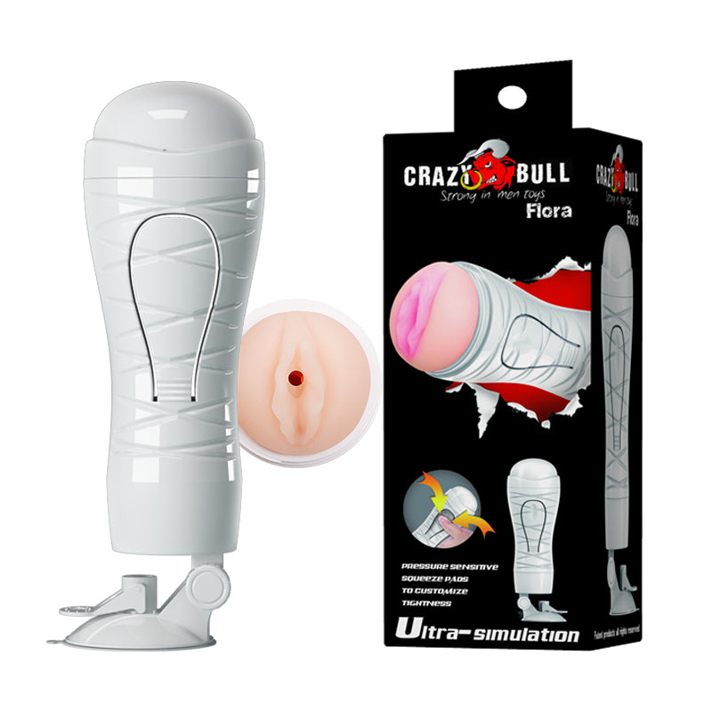 CRAZY BULL Flora Stroker - Flesh Squeezable Vagina Stroker with Suction Base - Just for you desires