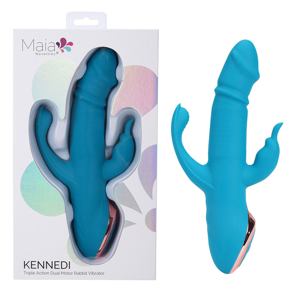 Maia KENNEDI - Blue 23.5 cm USB Rechargeable Triple Stimulating Vibrator - Just for you desires