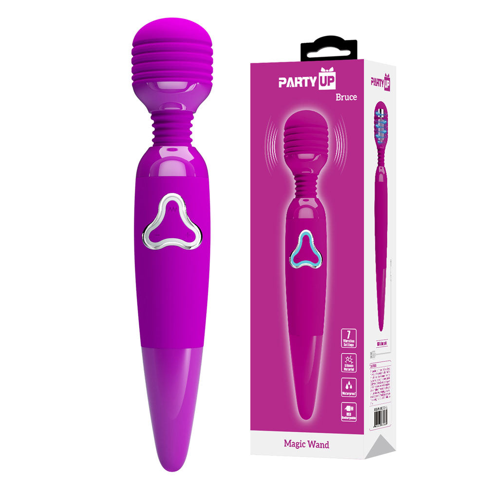 Party Up BRUCE Wand - Pink - Pink 25 cm USB Rechargeable Massage Wand - Just for you desires