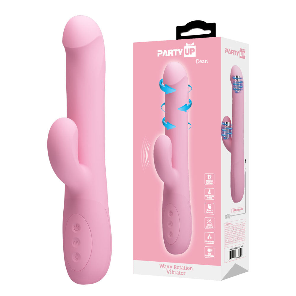 Party Up DEAN Wavy Rotation Vibe - Pink - Pink 23.8 cm USB Rechargeable Rotating Rabbit Vibrator - Just for you desires