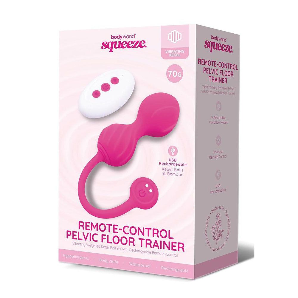 Bodywand Squeeze Remote-Control Pelvic Floor Trainer - Pink USB Rechargeable Weighted Kegel Balls with Remote - Just for you desires