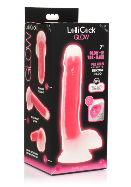 Lollicock 7"" Glow In The Dark Silicone Dildo W/ Balls Pink - Just for you desires