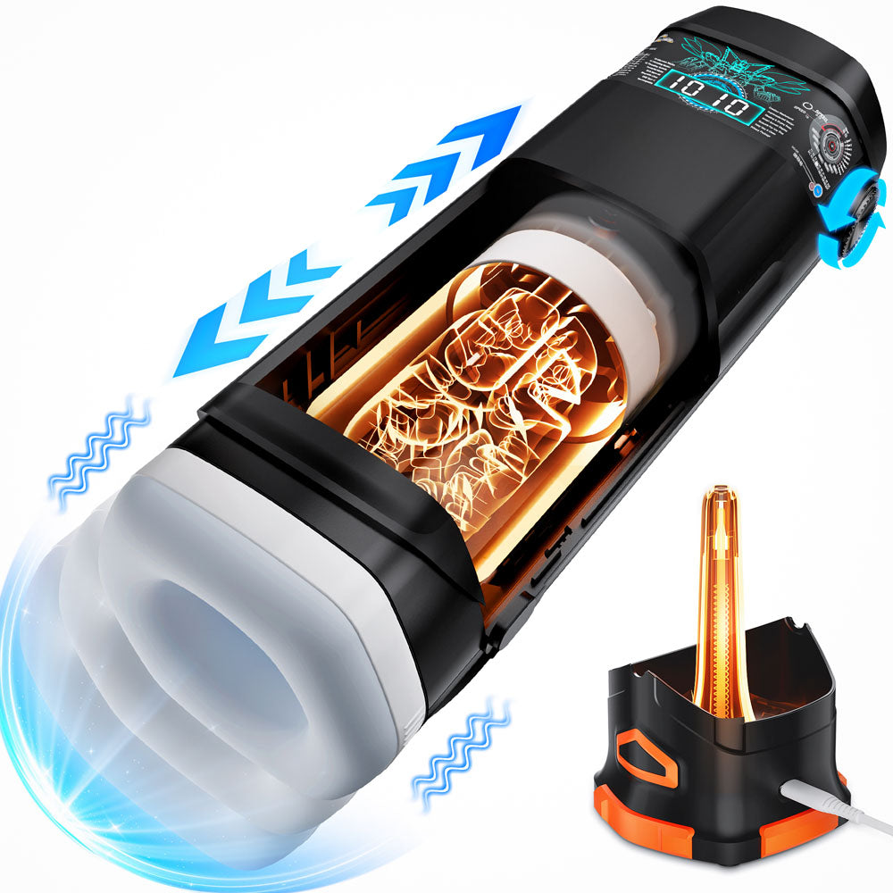 CyberSkin The Titan - Black USB Rechargeable Thrusting & Vibrating Auto Masturbator with Heater - Just for you desires