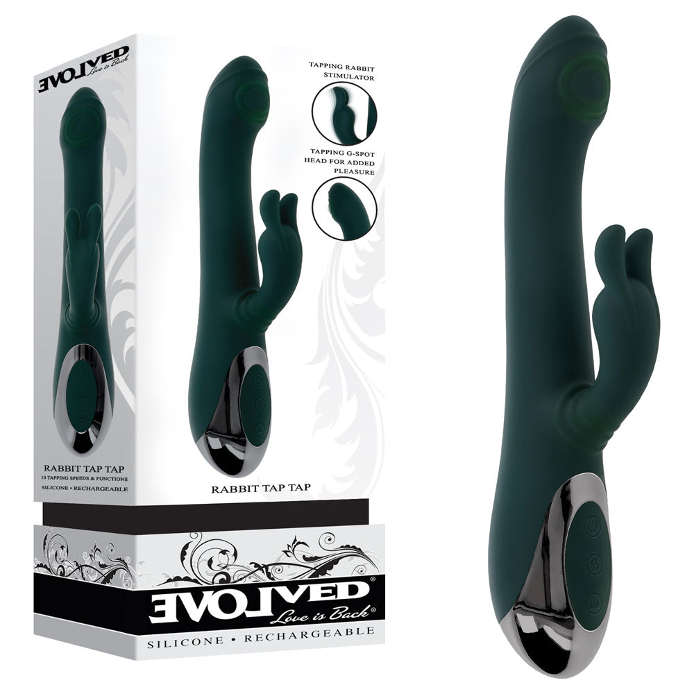 Evolved RABBIT TAP TAP - Green 25 cm USB Rechargeable Rabbit Vibrator with Tapping Tip - Just for you desires