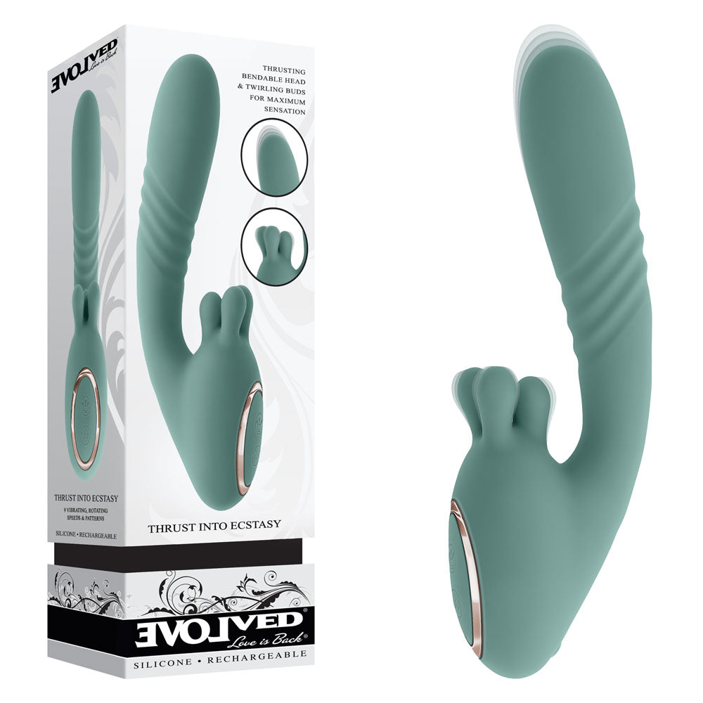 Evolved THRUST INTO ECSTASY - Green 21 cm USB Rechargeable Thrusting & Rotating Vibrator - Just for you desires