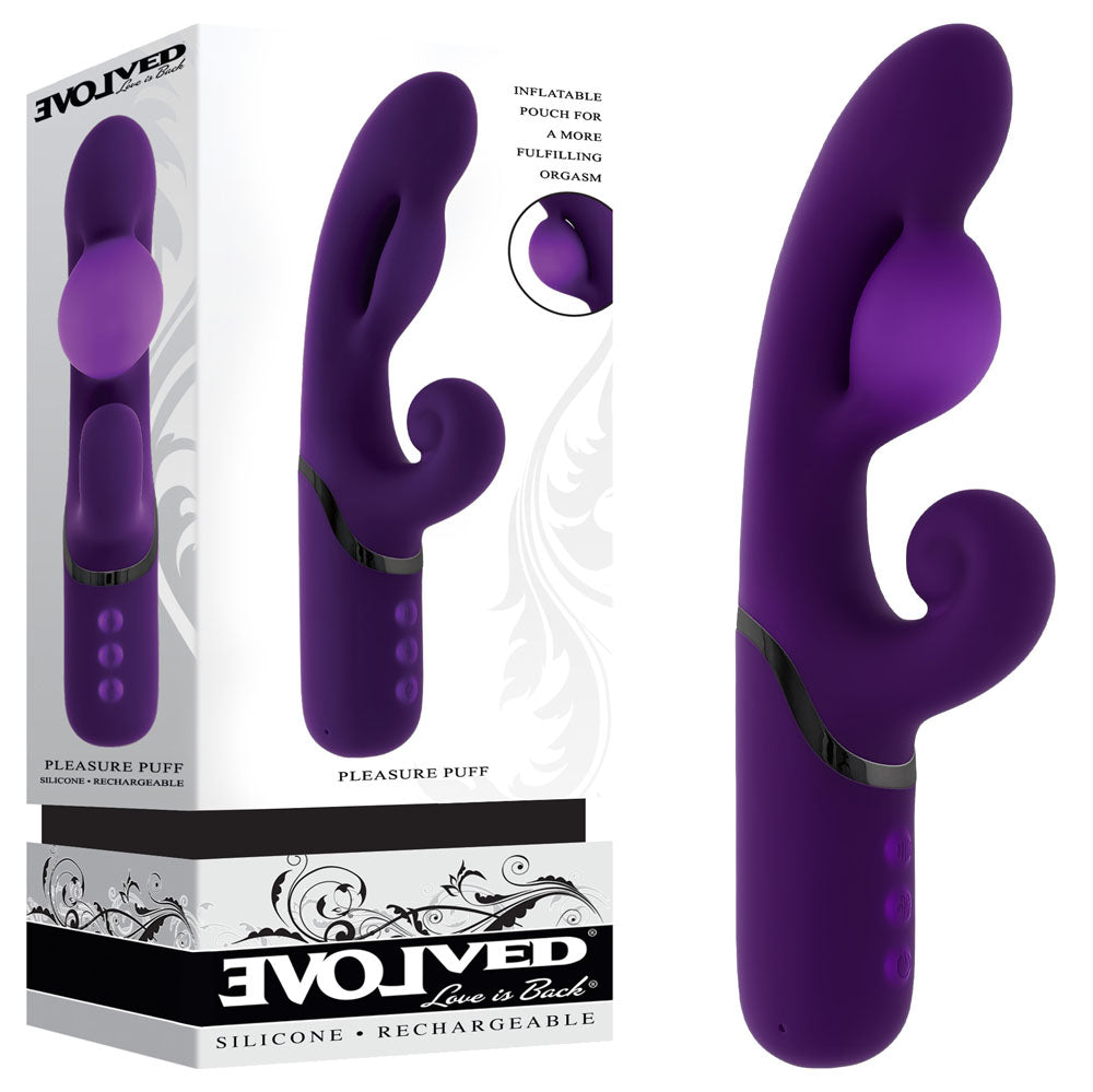 Evolved PLEASURE PUFF -  24.1 cm USB Rechargeable Inflatable Rabbit Vibrator - Just for you desires