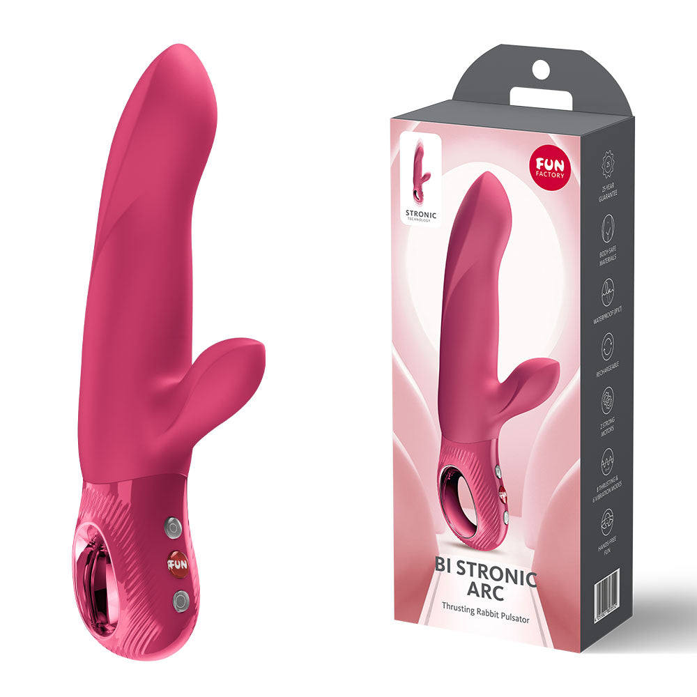 Fun Factory BI STRONIC ARC Raspberry - Raspberry 21.6 cm USB-C Rechargeable Thrusting Vibrator - Just for you desires