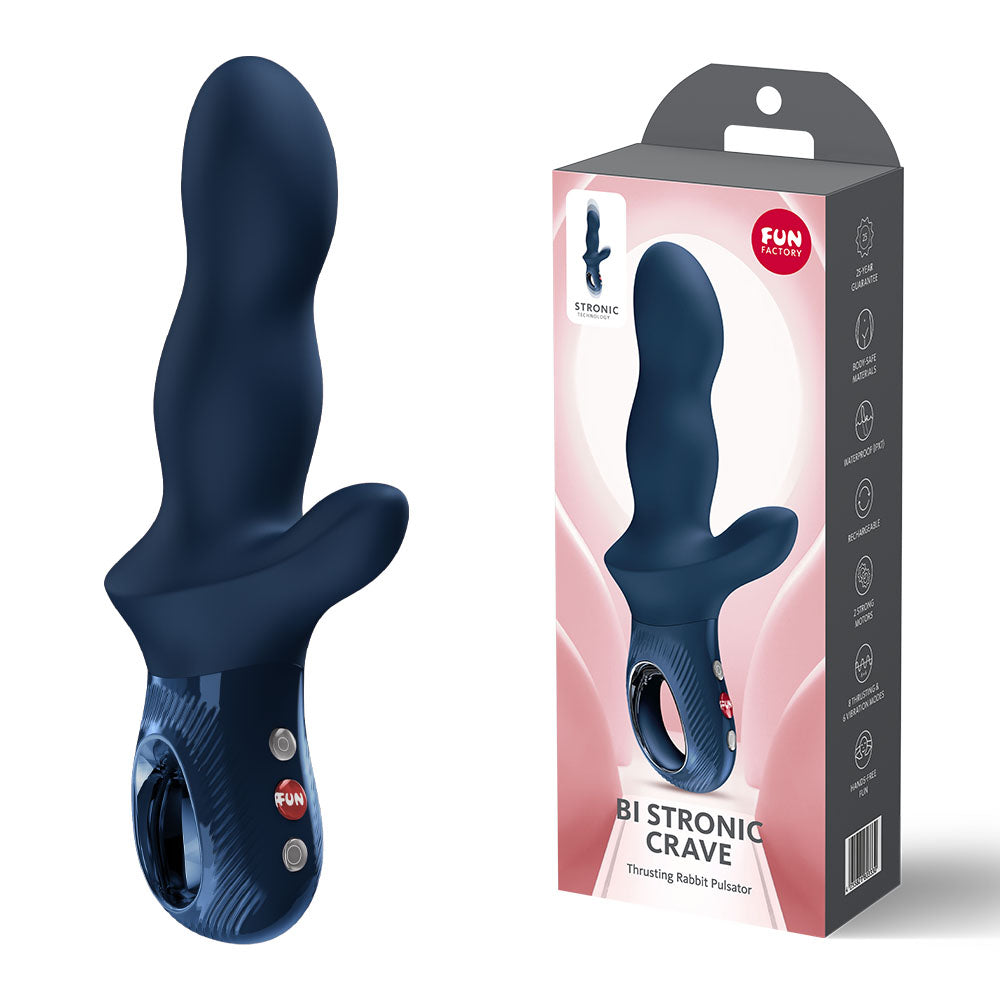 Fun Factory BI STRONIC CRAVE Nightblue - Nightblue USB-C Rechargeable Thrusting Vibrator - Just for you desires