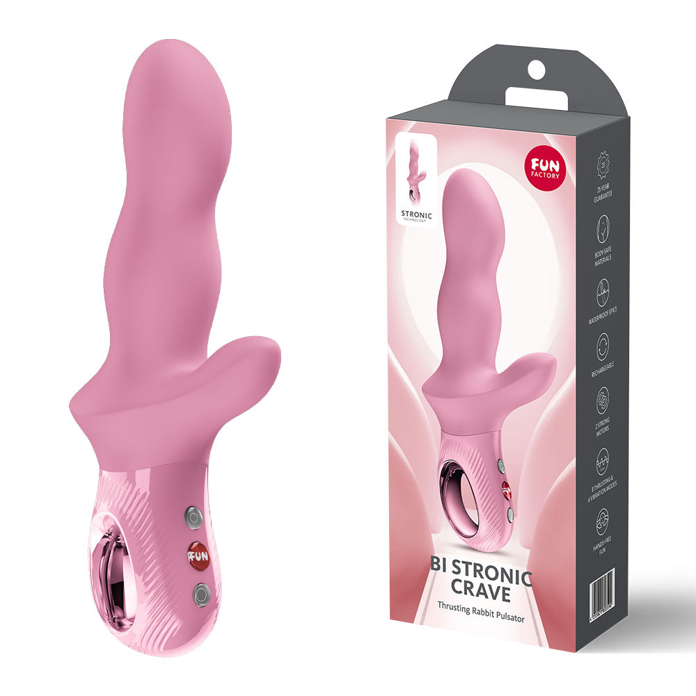 Fun Factory BI STRONIC CRAVE Rose - Rose USB-C Rechargeable Thrusting Vibrator - Just for you desires