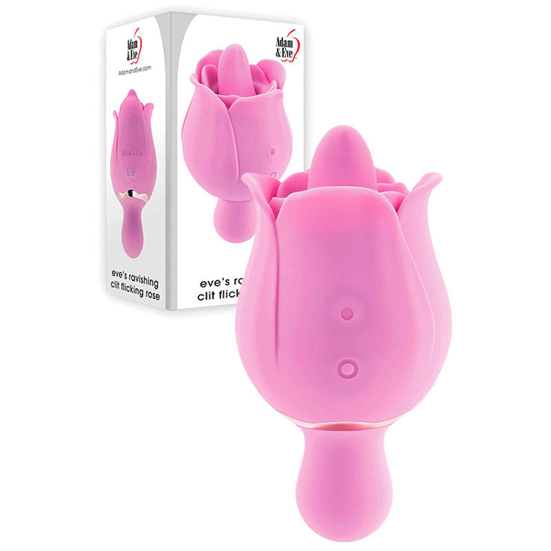 Adam & Eve EVES RAVISHING CLIT FLICKING ROSE - Pink USB Rechargeable Rose Flicking Stimulator - Just for you desires