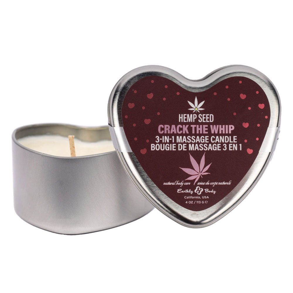 EB Hemp Seed 3 in 1 Massage Heart Candle - Crack The Whip - Crack The Whip (Dew-Kissed Rose, Violet Petals, Warm Amber) - 113 g - Just for you desires