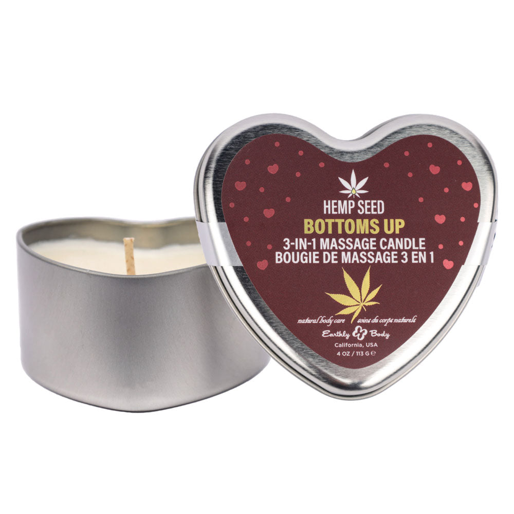 EB Hemp Seed 3 in 1 Massage Heart Candle - Bottom's Up - Bottoms Up (Wild Blueberries, Dewy Meadow-grass, Sweet Wildflowers) - 113 g - Just for you desires