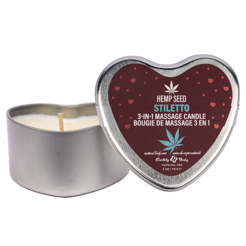 EB Hemp Seed 3 in 1 Massage Heart Candle - Stiletto - Stiletto (Flowering Sage, Wildflower Honey, Creamy Sandalwood) - 113 g - Just for you desires