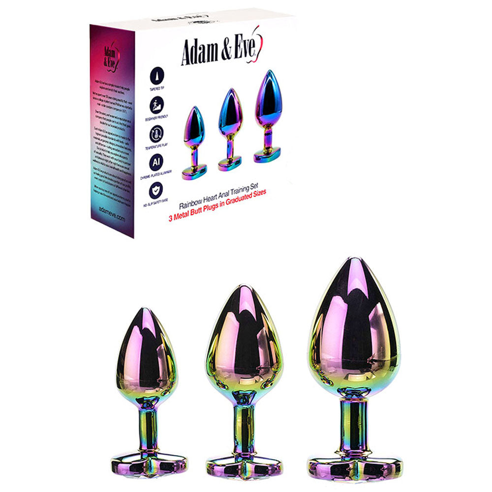 Adam & Eve RAINBOW HEART GEM ANAL TRAINING SET - Multicoloured Metal Anal Plugs with Gem Bases - Set of 3 Sizes - Just for you desires