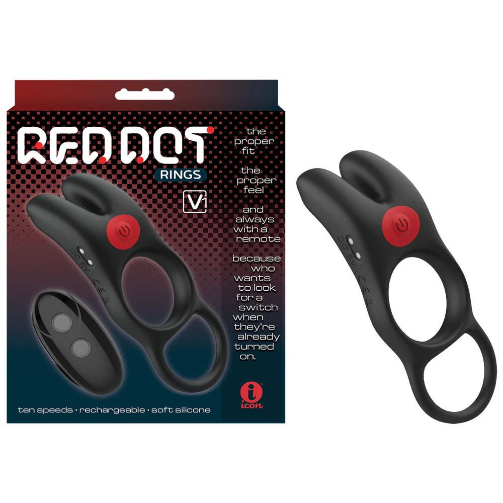 Red Dot Rings - V1 - Black USB Rechargeable Vibrating Cock Ring with Remote - Just for you desires