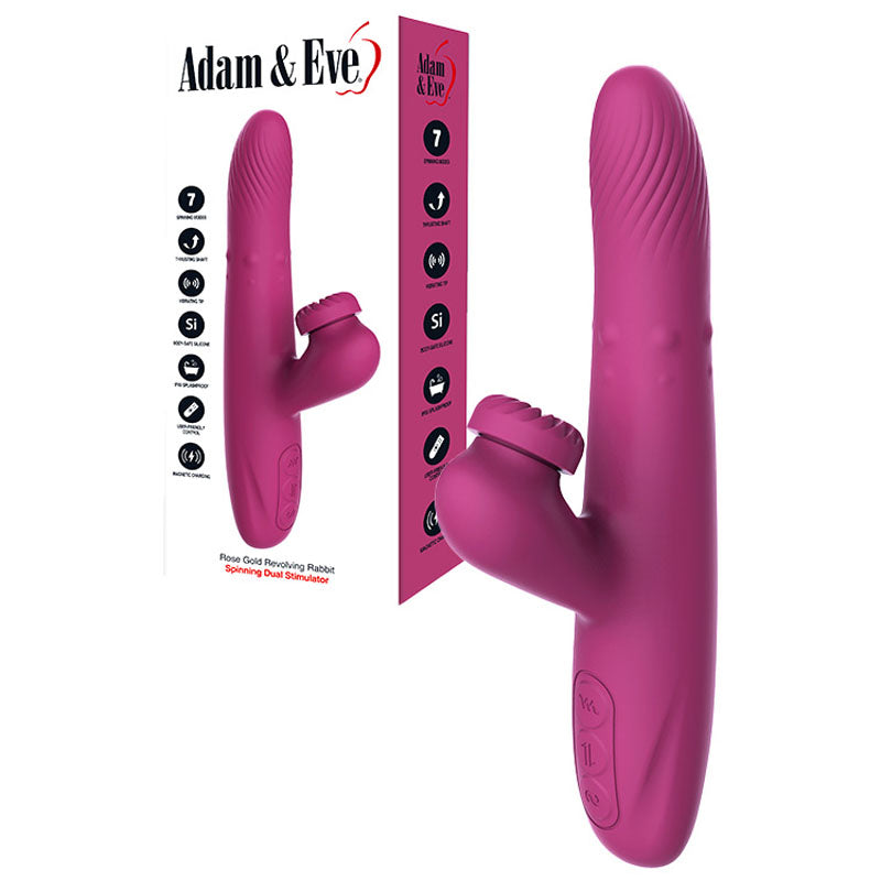 Adam & Eve ROSE GOLD REVOLVING RABBIT - Purple 22.5 cm USB Rechargeable Spinning & Thrusting Rabbit Vibrator - Just for you desires