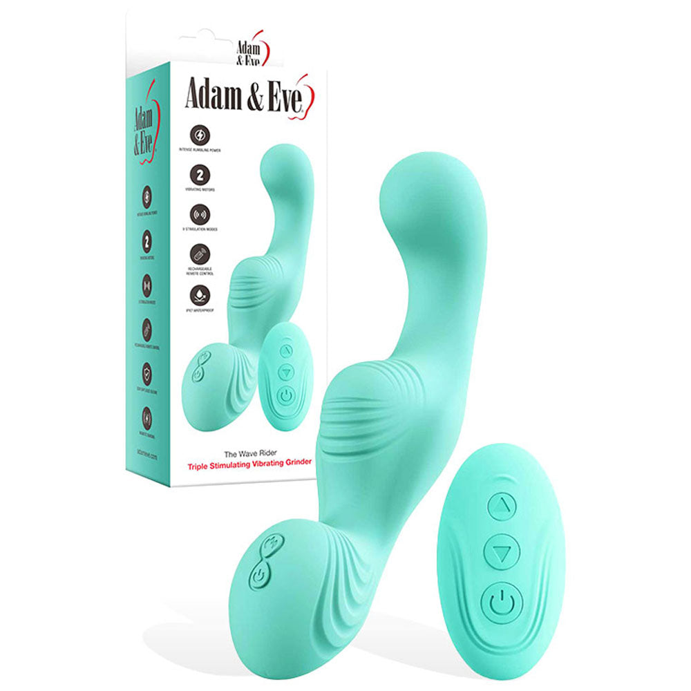 Adam & Eve THE WAVE RIDER - Teal USB Rechargeable Triple Stimulating Grinder Pad with Remote Control