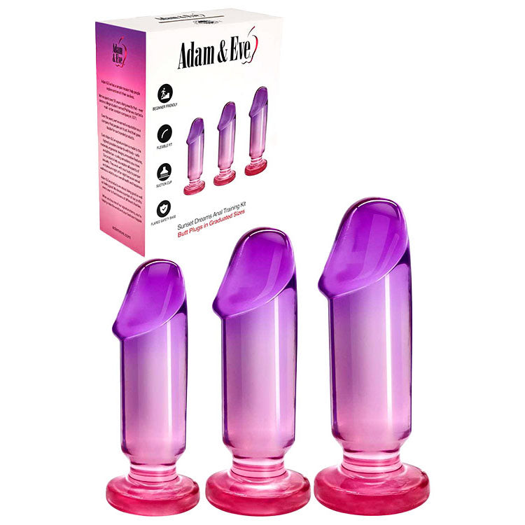 Adam & Eve SUNSET DREAMS Anal Training Kit - Pink/Purple Anal Training Set - Set of 3 Plugs - Just for you desires