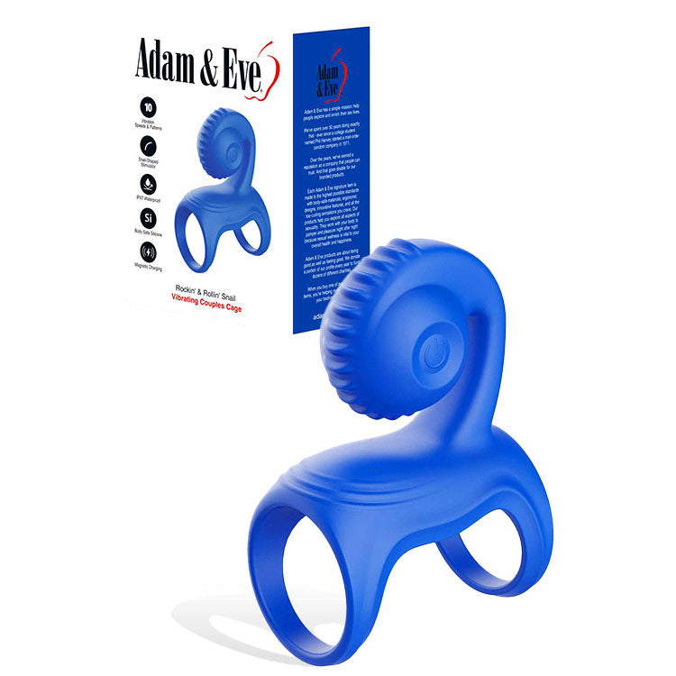 Adam & Eve ROCKIN & ROLLIN SNAIL - Blue USB Rechargeable Vibrating Couples Cage - Just for you desires