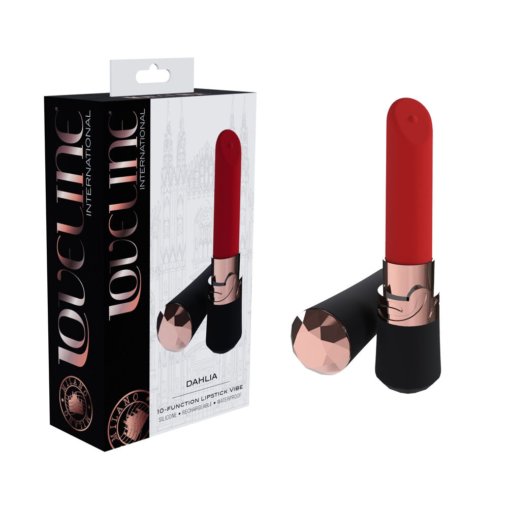 LOVELINE Dahlia - Black - Black/Red 12.5 cm USB Rechargeable Lipstick Vibrator - Just for you desires