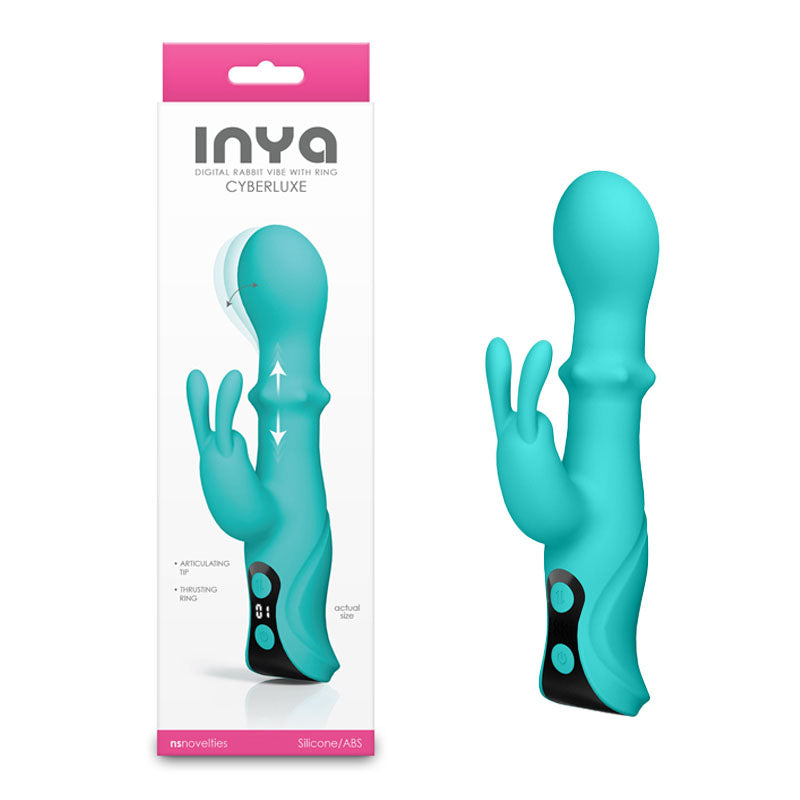 INYA Cyberluxe - Aqua - Aqua 18 cm USB Rechargeable Rabbit Vibrator with Sliding Ring Shaft - Just for you desires