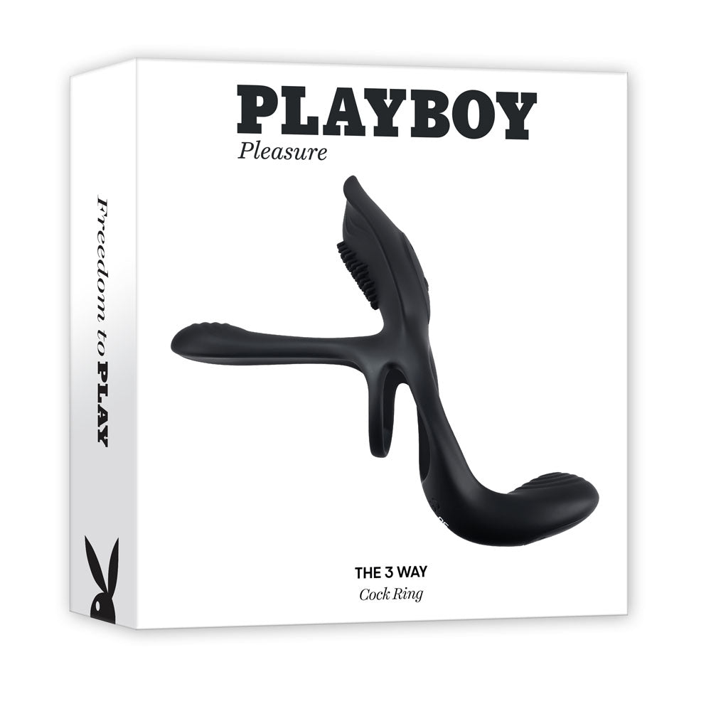 Playboy Pleasure The 3 Way - Black USB Rechargeable Vibrating Cock Ring with Wireless Remote - Just for you desires