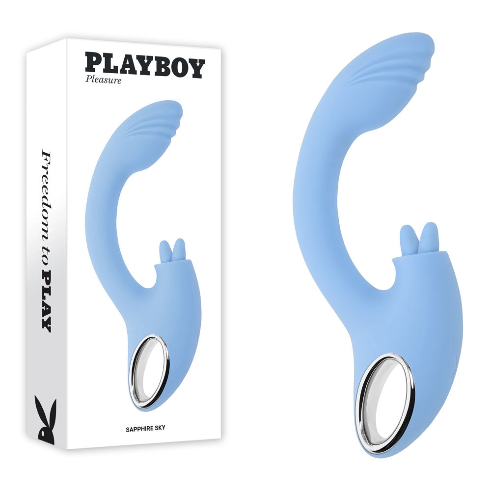 Playboy Pleasure SAPPHIRE SKY -  21.6 cm USB Rechargeable Vibrator with Double Tongue Stimulator - Just for you desires