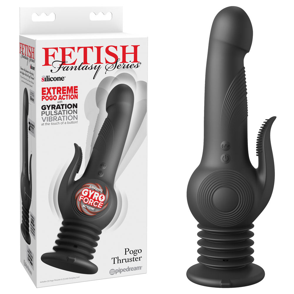 Fetish Fantasy Series Pogo Thruster - Black USB Rechargeable 23.5 cm Gyrating Rabbit Vibrator - Just for you desires