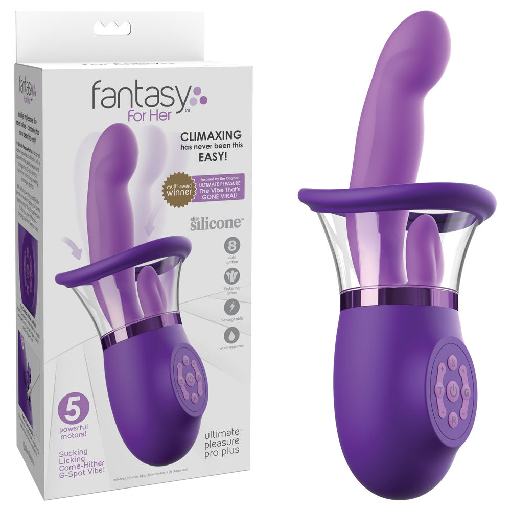 Fantasy For Her Ultimate Pleasure Pro Plus - Purple USB Rechargeable Sucking Licking & Flicking Vibrator - Just for you desires