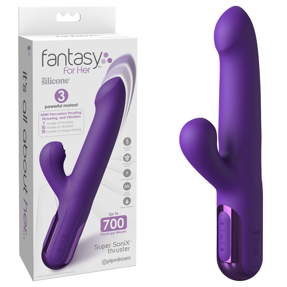 Fantasy For Her Super SoniX Thruster - Purple USB Rechargeable Thrusting Rabbit Vibrator - Just for you desires