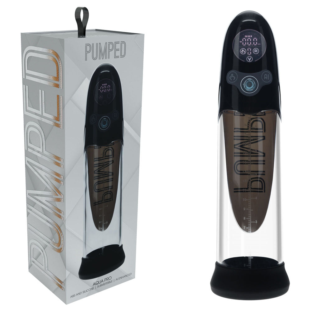 PUMPED Aqua-Pro Auto Pump - Black - Black/Clear USB Rechargeable AI-Enabled Submersible Auto Penis Pump - Just for you desires