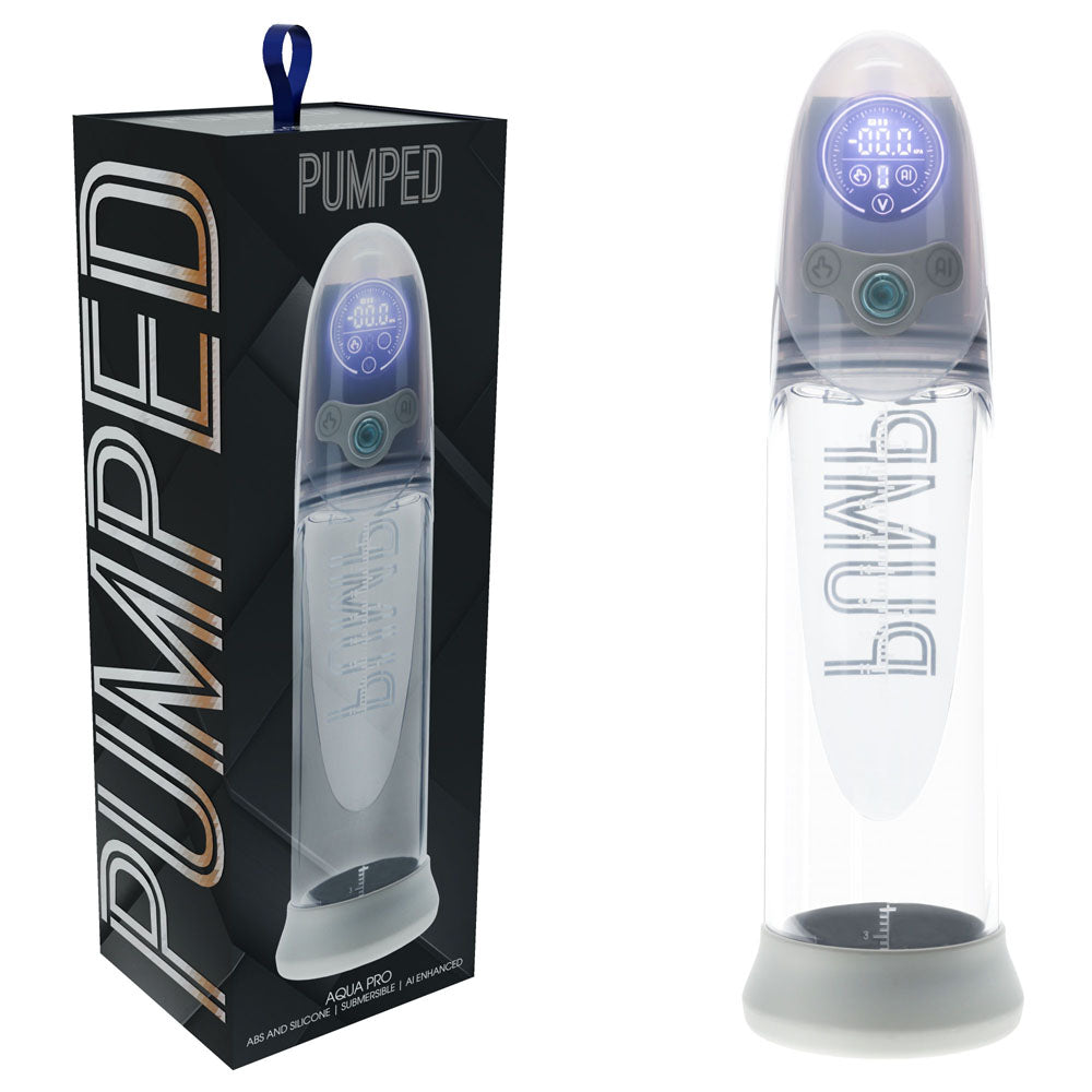 PUMPED Aqua-Pro Auto Pump - Grey - Grey/Clear USB Rechargeable AI-Enabled Submersible Auto Penis Pump - Just for you desires
