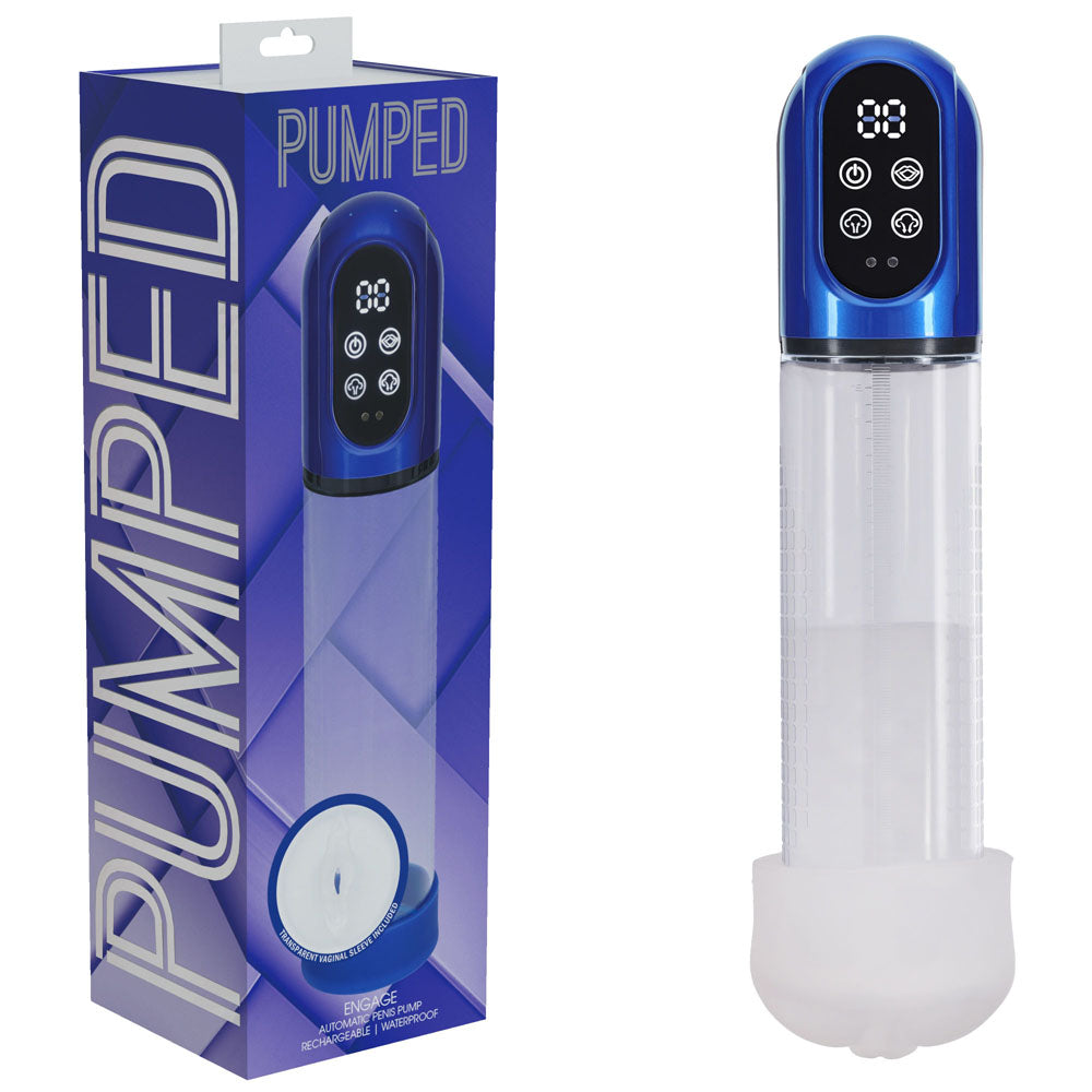 PUMPED Engage Automatic Penis Pump - Blue - Metallic Blue USB Rechargeable Auto Penis Pump - Just for you desires