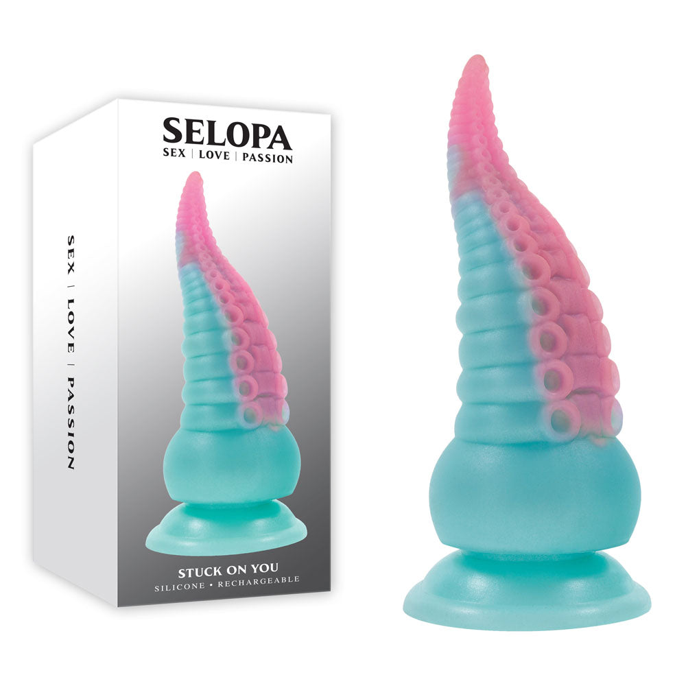 Selopa STUCK ON YOU - Blue/Pink 19 cm USB Rechargeable Vibrating Tentacle Fantasy Dildo - Just for you desires