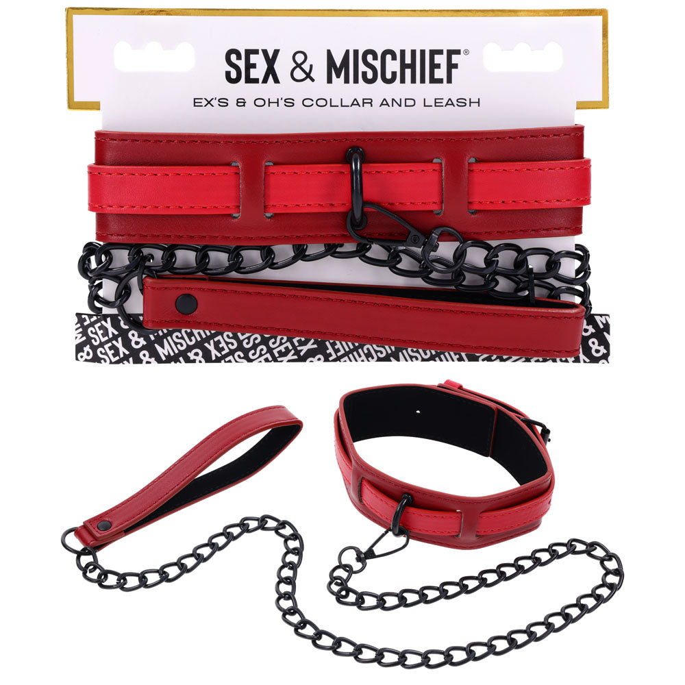 S&M Exs & Ohs Collar and Leash - Red Neck Restraint - Just for you desires