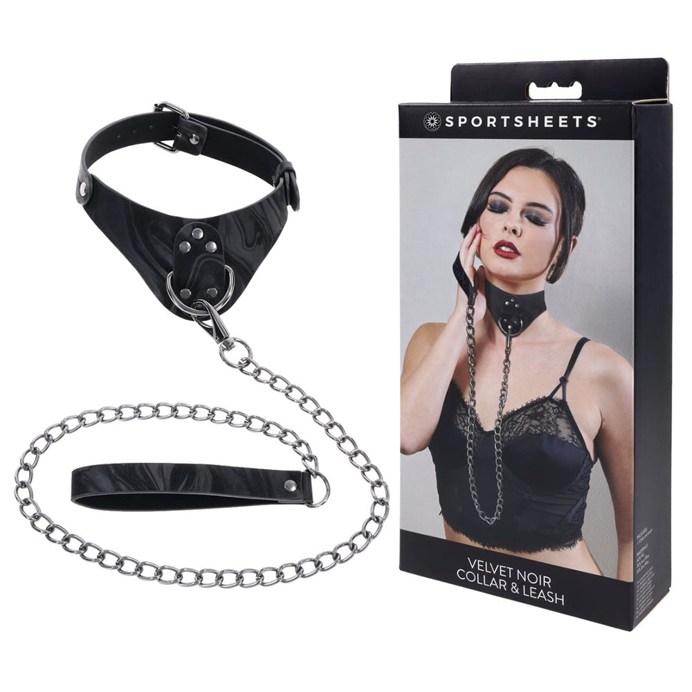 SPORTSHEETS Velvet Noir Collar & Leash - Black Restraint & Leash - Just for you desires
